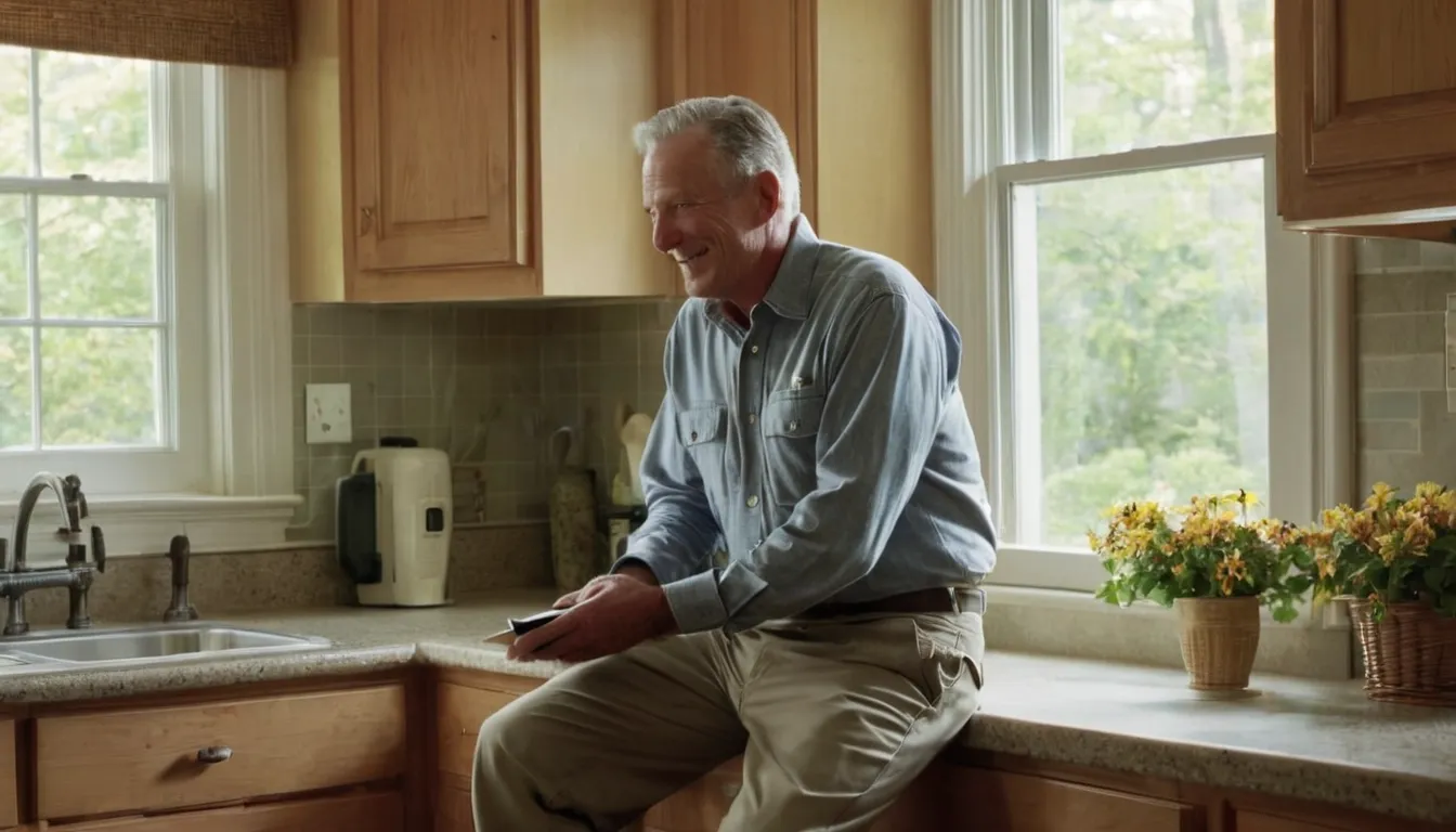 A friendly pest control provider talking with a homeowner in a bright kitchen in Haverhill