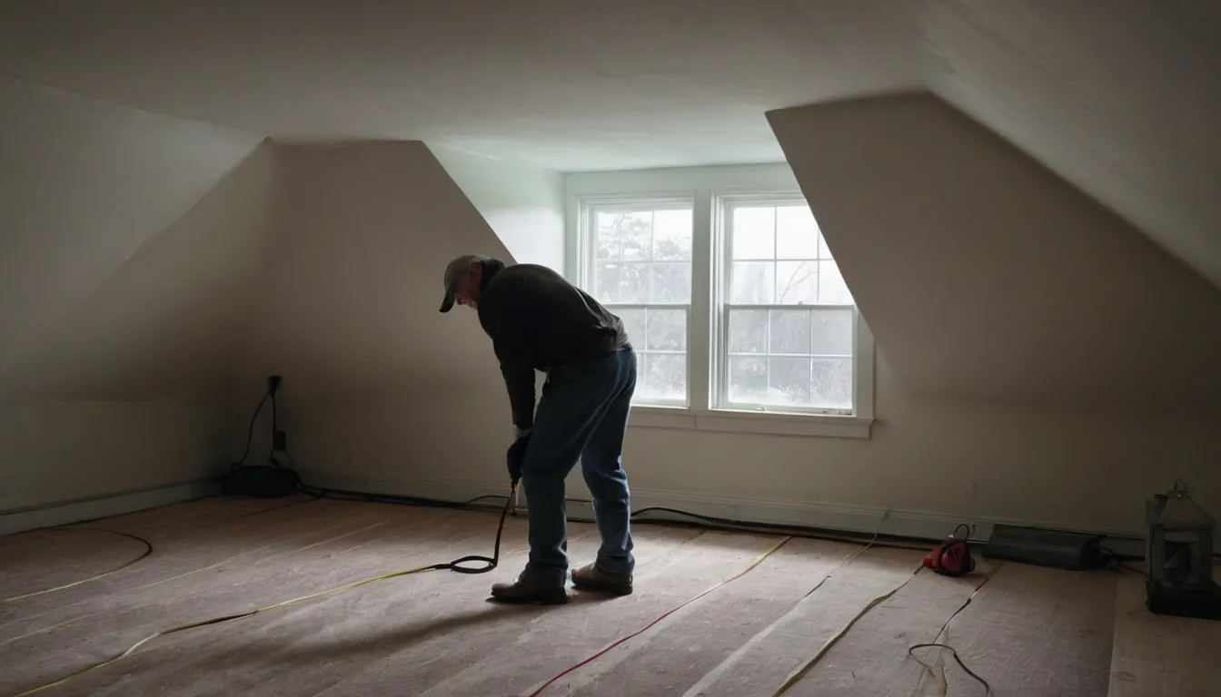 Friendly pest and wildlife provider inspecting a home attic with a flashlight while a homeowner looks on, Haverhill